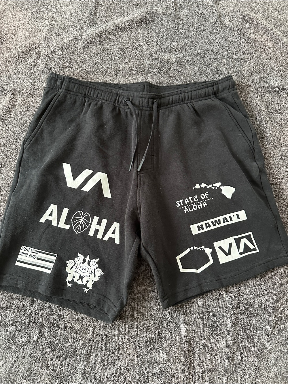 RVCA Black Aloha Graphic Athletic Shorts